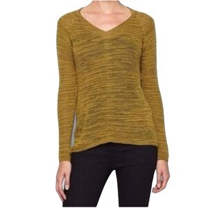 Eileen Fisher Womens Small Sweater Baby Alpaca Wool Blend Mustard Gold Open Knit